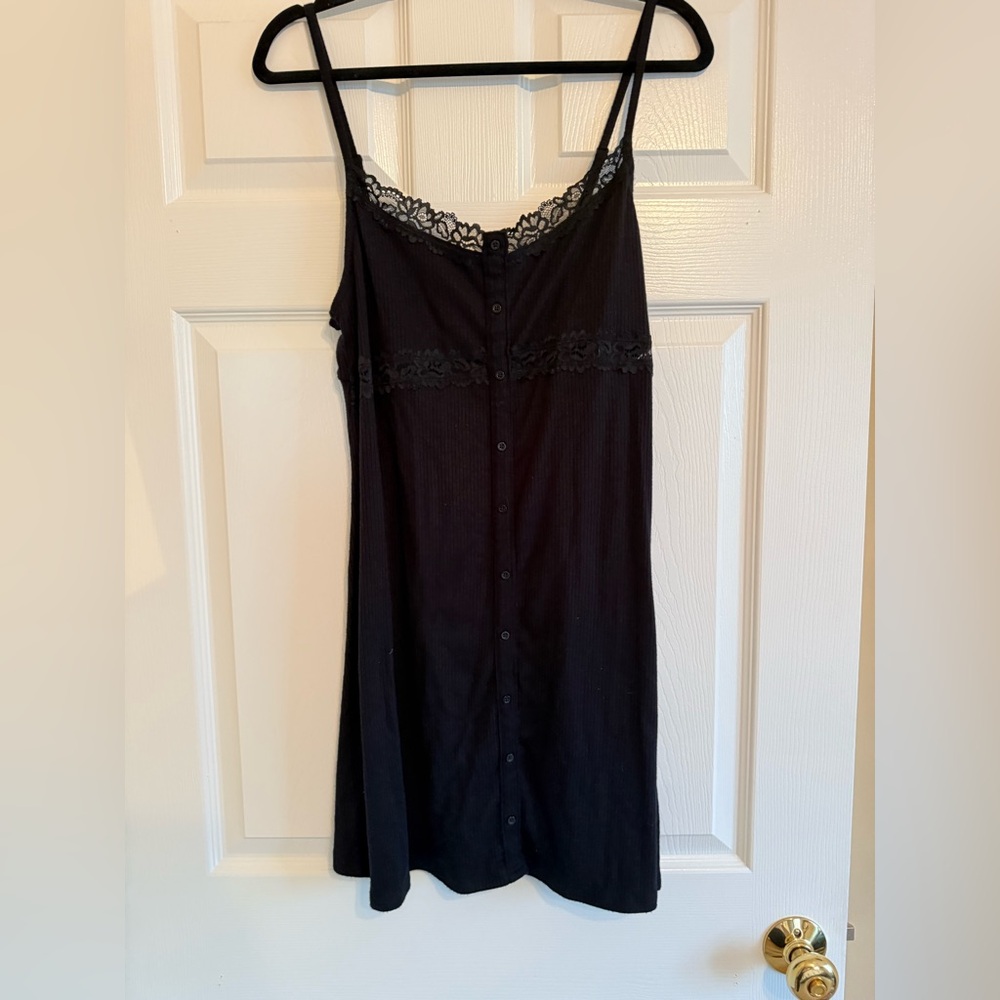 OPEN TO OFFERS!!! Black Lace-Trim Button Front Mini Slip Dress With Tie Sweater